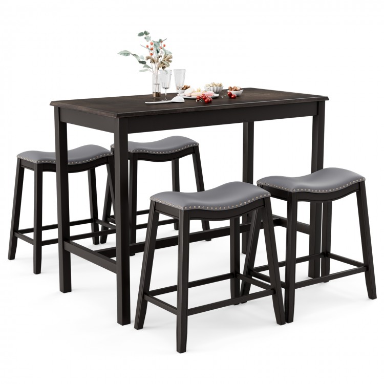 5-piece dining set featuring a bar table and 4 upholstered stools with rubber wood legs, perfect for dining rooms or.