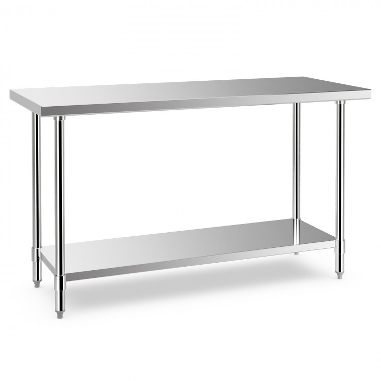 Stainless steel kitchen prep work table, 24 x 60 inches, with adjustable undershelf and galvanized metal legs for.