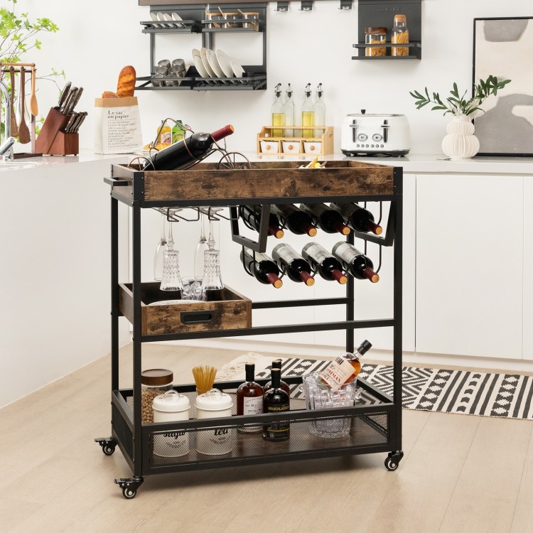 3-Tier Industrial Buffet Serving Cart with Wine Rack - Gallery View 1 of 10