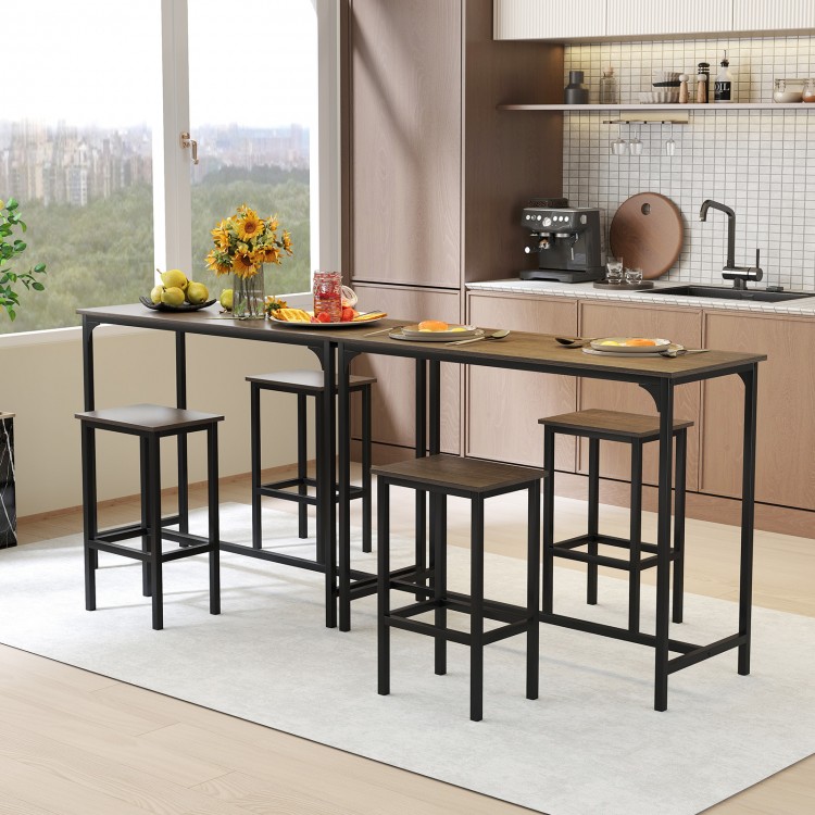 Counter-height dining table with two bar stools in gray, perfect for small spaces and versatile dining use.