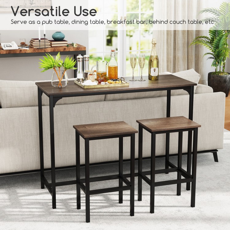 Counter-height dining table with two bar stools in gray, ideal for small spaces and versatile home use.