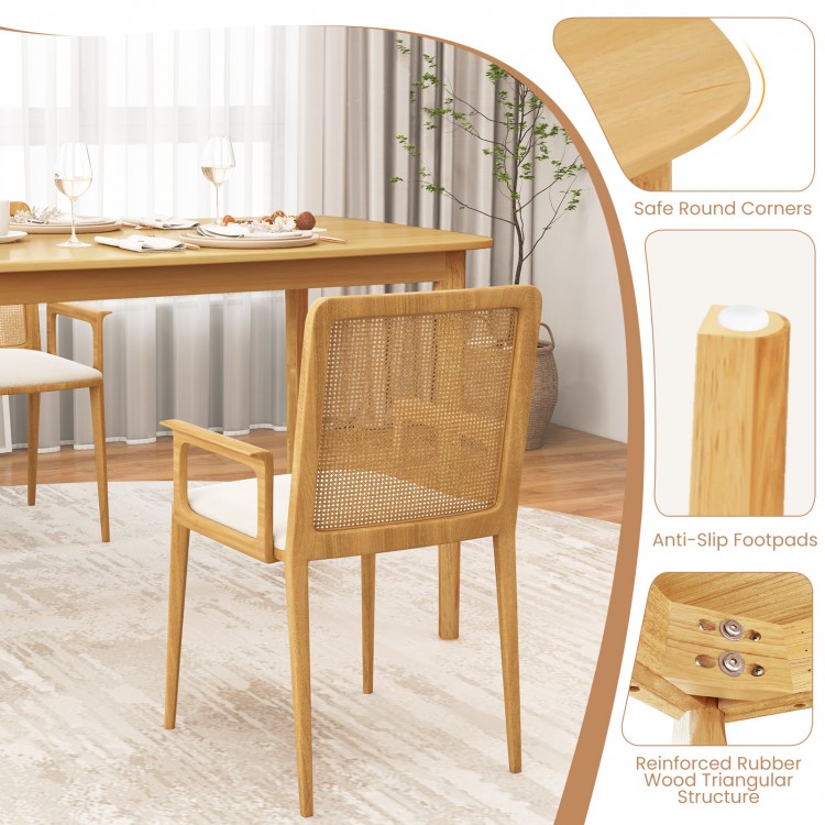 Natural finish dining chair with safe round corners and anti-slip footpads, designed for comfort and elegance in dining.