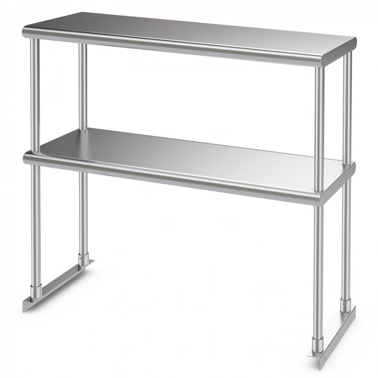 Stainless steel overshelf with adjustable lower shelf, made from 18-gauge type 430 stainless steel for restaurant.