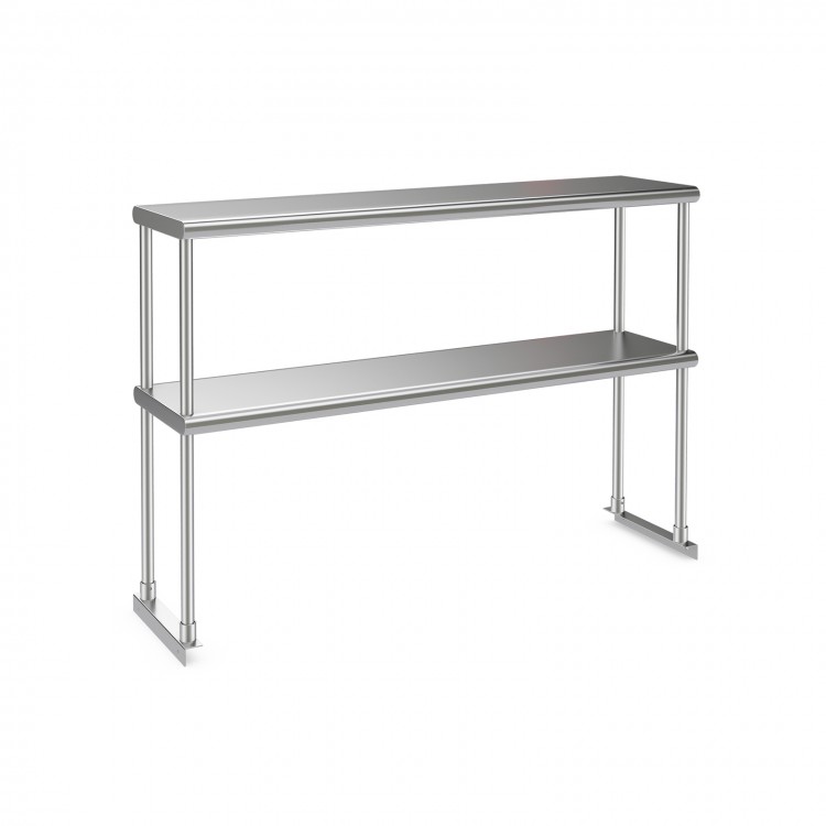 Stainless steel overshelf with adjustable lower shelf, ideal for home kitchens and restaurants, offering durable.