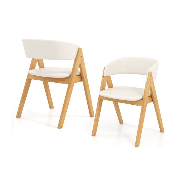 Set of 2 soft padded accent armchairs in natural wood and beige upholstery, ideal for dining rooms and modern spaces.
