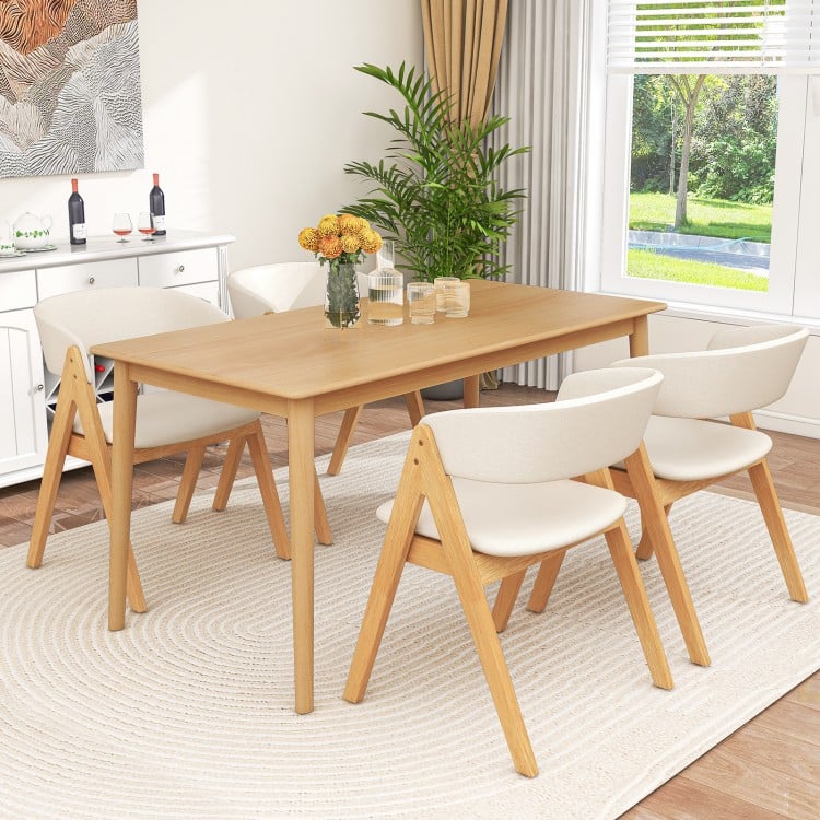 Set of 2 soft padded accent armchairs in natural and beige, perfect for dining rooms with a modern minimalist design.