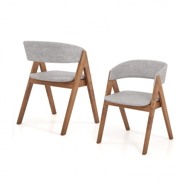 Set of 2 walnut accent armchairs with grey padded seats, designed for dining rooms and modern spaces.