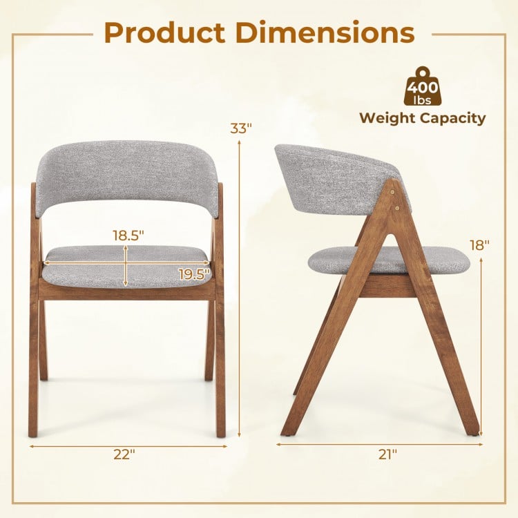 Set of 2 walnut and grey accent armchairs with curved backrest, 400 lbs capacity, ideal for dining or reception areas.