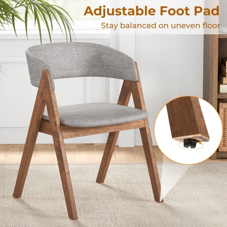 Set of 2 walnut and grey accent armchairs with adjustable foot pad for stability on uneven floors, ideal for dining.