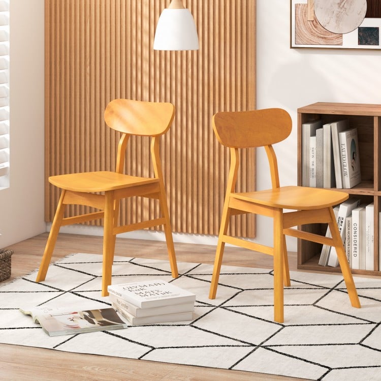 Set of 2 modern dining chairs with curved backrest, natural rubber wood frame, perfect for kitchen or dining room use.