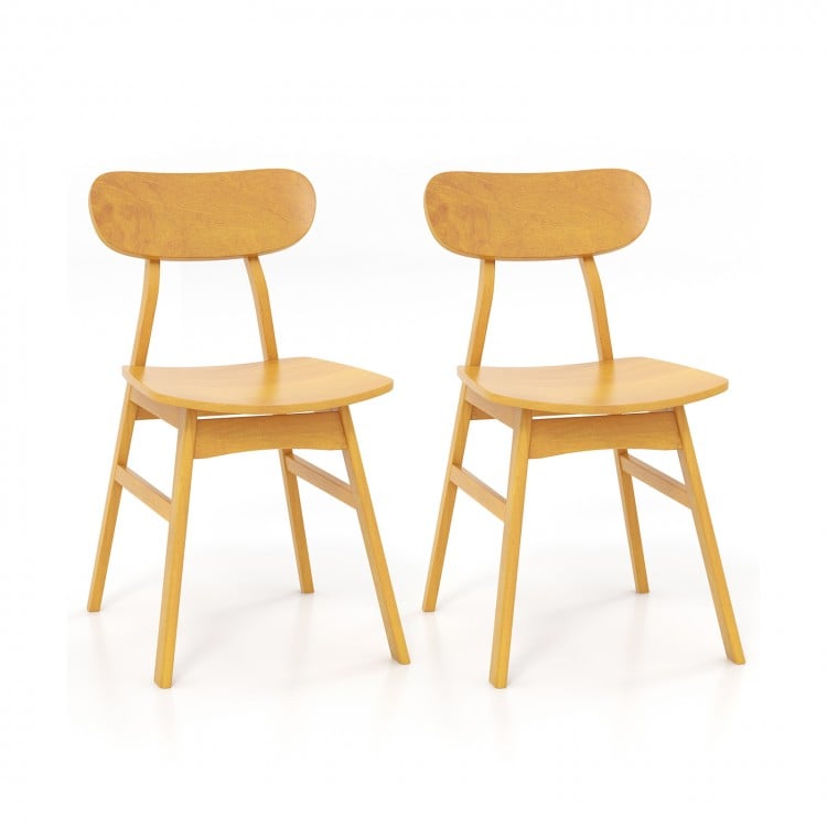 Set of 2 modern dining chairs with curved backrest, natural rubber wood frame, ideal for kitchen or dining room use.