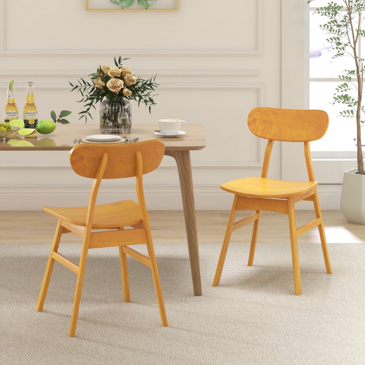 Single modern dining chair with a curved backrest in natural rubber wood, offering stylish support for various home.