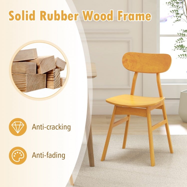 Modern dining chair with curved backrest, made of natural rubber wood, perfect for kitchen or dining room use.