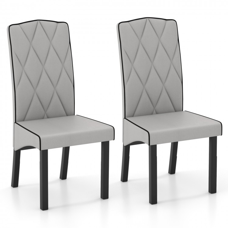 Light gray modern dining chairs with high backrest and tufted design, featuring sturdy rubber wood frame for durability.