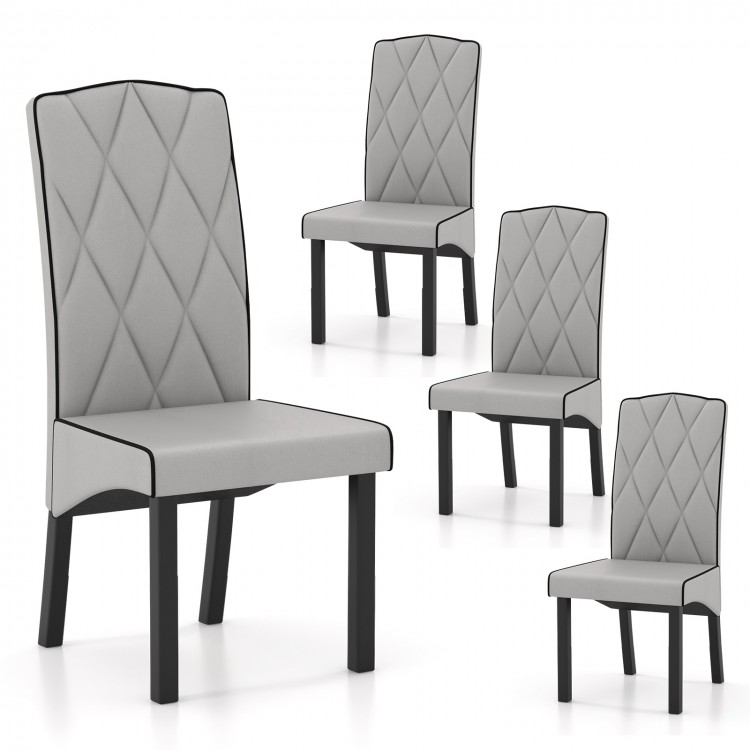 Light gray modern dining chairs with high backrest and tufted design, featuring sturdy rubber wood frames for versatile.