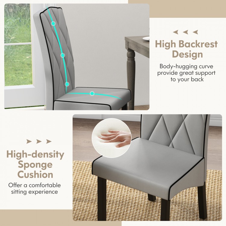 Light gray modern dining chair showcasing high backrest and high-density sponge cushion for comfortable seating.