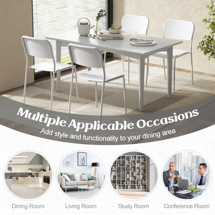 Modern white dining chairs set of 4 with sturdy metal legs and tilted backrest, perfect for dining and versatile use.