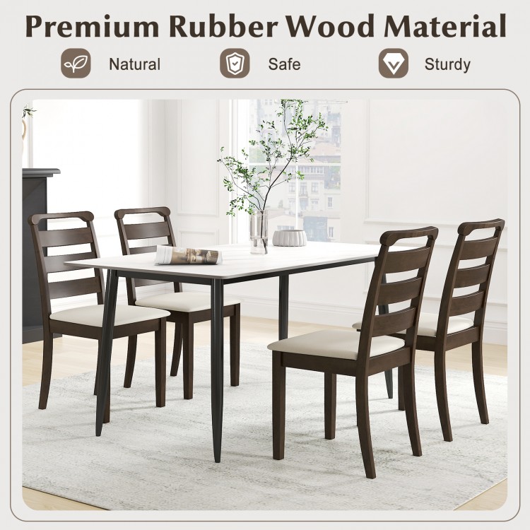 Walnut wooden dining chair set of 2 with padded seats and ladder backs, perfect for dining rooms and cafes.