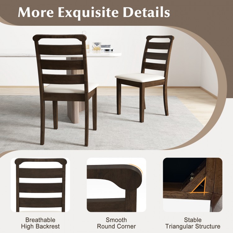 Walnut wooden dining chair set of 2 with breathable high backrests and smooth round corners for elegant comfort.