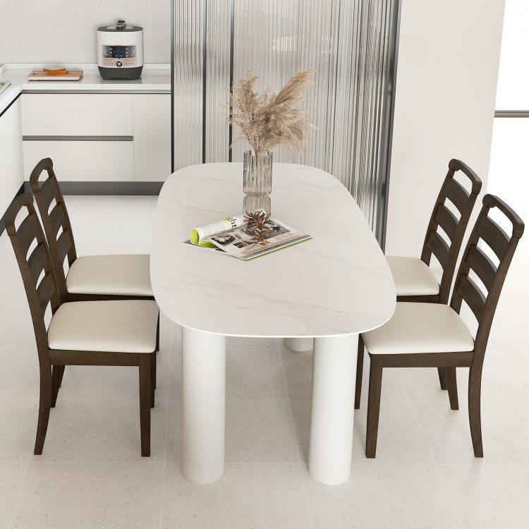 Walnut dining chair set with padded seats and curved backrests, perfect for dining rooms and stylish home decor.