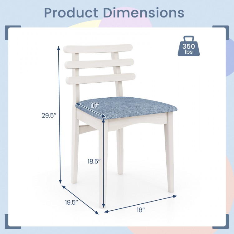 White kitchen side chair with rubber wood frame, padded seat, and ergonomic ladder backrest, suitable for various.