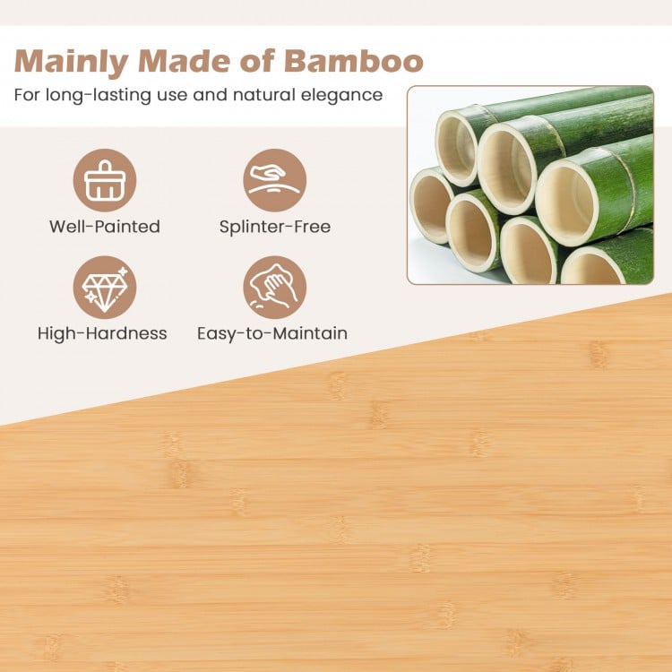 Bamboo kitchen island cart on wheels featuring a spacious top, drawer, and splinter-free frame for versatile use.