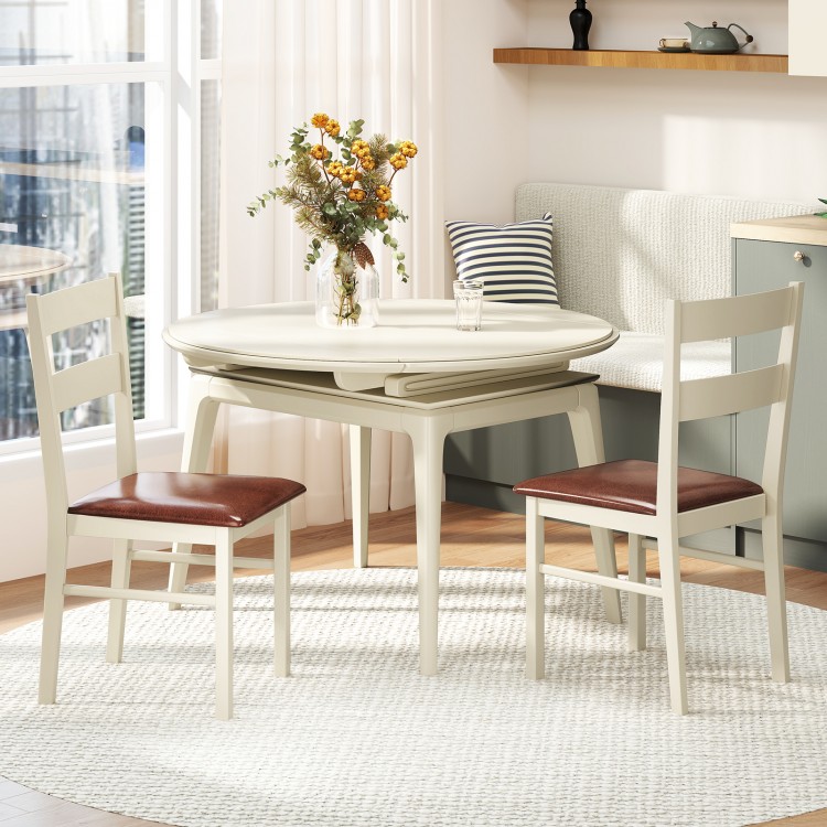 White wooden dining chair set of 2 with PU leather upholstery, perfect for stylish kitchen or dining room decor.