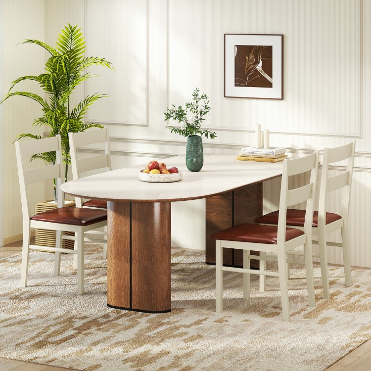 White PU leather upholstered dining chairs set of 2 with rubber wood frames, ideal for stylish dining areas.