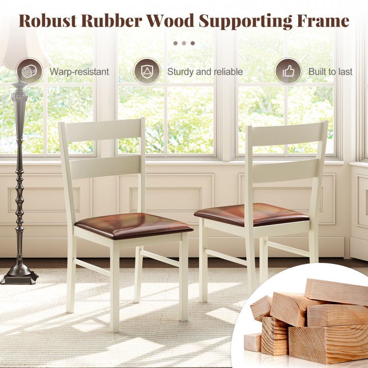Wooden Dining Chair Set of 2 PU Leather Upholstered Kitchen Armless Chairs - Gallery View 7 of 10