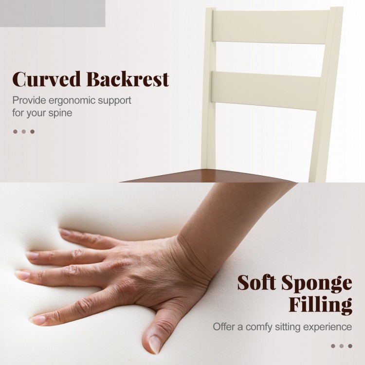 Curved backrest and soft sponge filling of a white PU leather dining chair, providing ergonomic support and comfort.