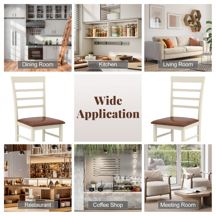 White PU leather upholstered armless dining chair set of 2, featuring a sturdy rubber wood frame for versatile home use.