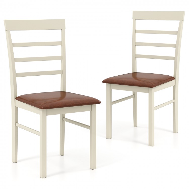 Two PU leather upholstered armless dining chairs in white with brown seats, ideal for home or restaurant use.