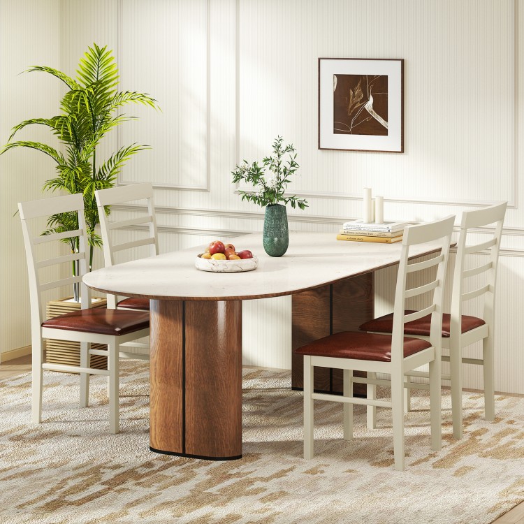 Elegant wooden dining chair set of 2 with white PU leather upholstery, ideal for home or restaurant use.