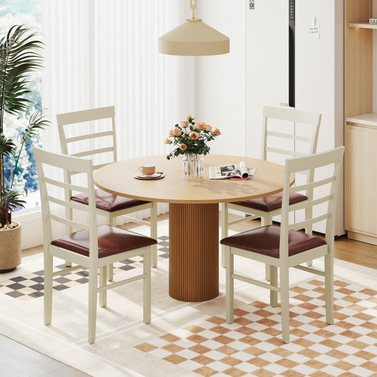 Armless wooden dining chairs with PU leather upholstery in white, perfect for stylish dining areas and easy cleaning.