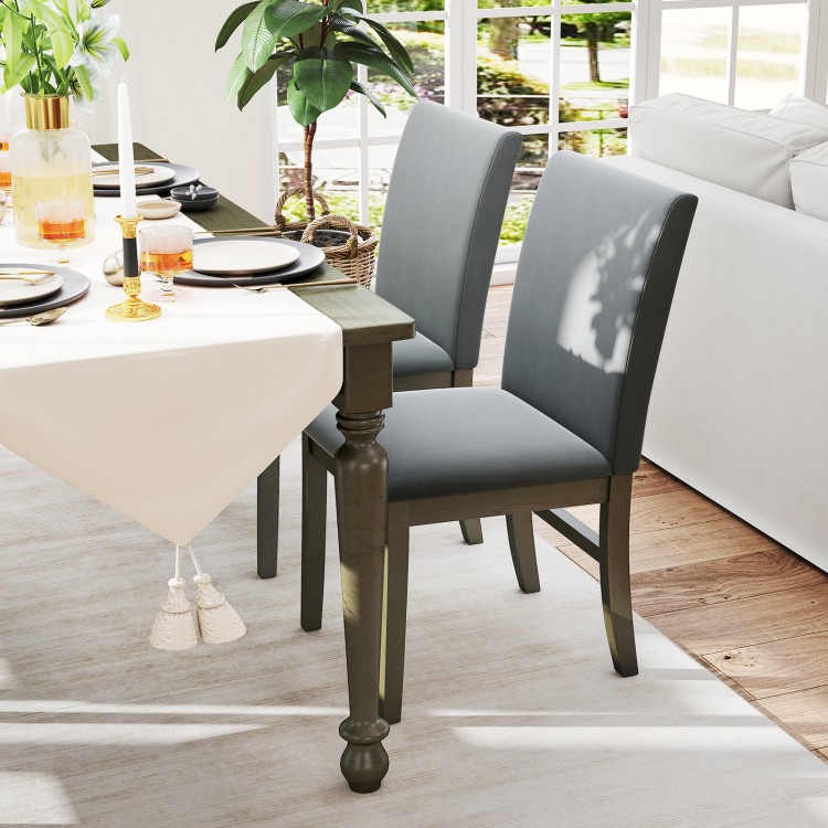 Gray upholstered dining chair with rubber wood legs, showcasing a high backrest and stylish design for elegant dining.