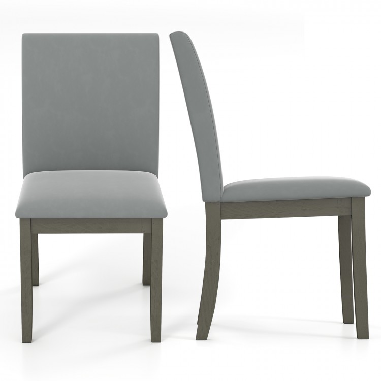 Set of 2 gray upholstered dining chairs with rubber wood legs, featuring a high back for ergonomic support.