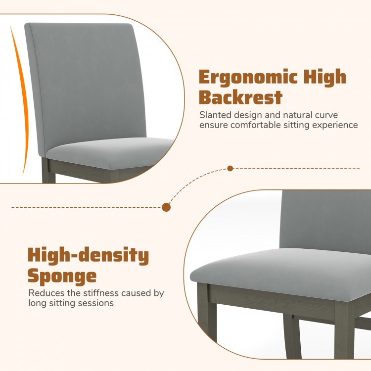 Upholstered dining chair with ergonomic high backrest and high-density sponge, featuring gray velvet fabric and rubber.