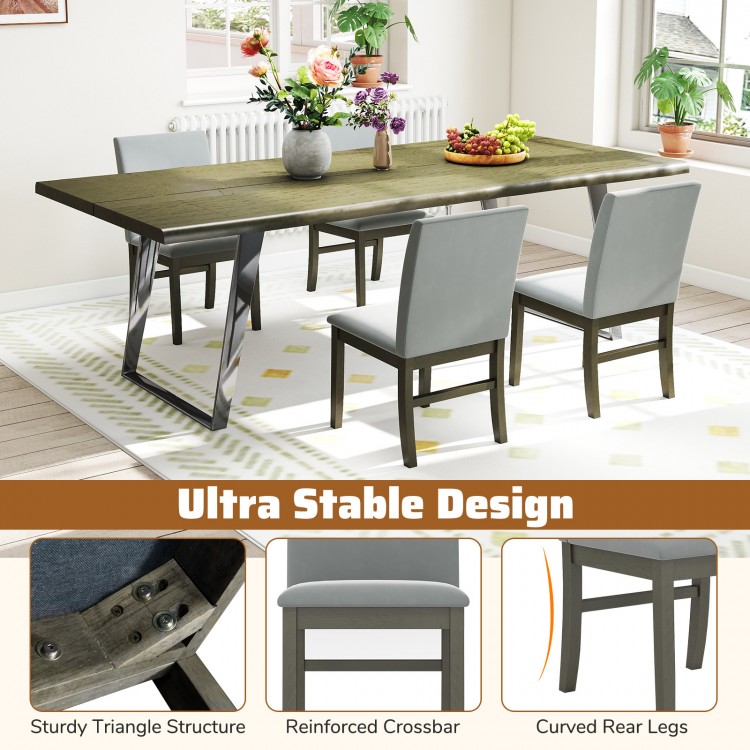 Gray upholstered dining chairs set of 2 with rubber wood legs, featuring ergonomic high backrest and sturdy triangle.