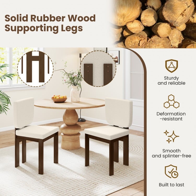 Wooden dining chair set of 2 with rubber wood legs in brown, featuring plush sherpa fabric for comfort and style.