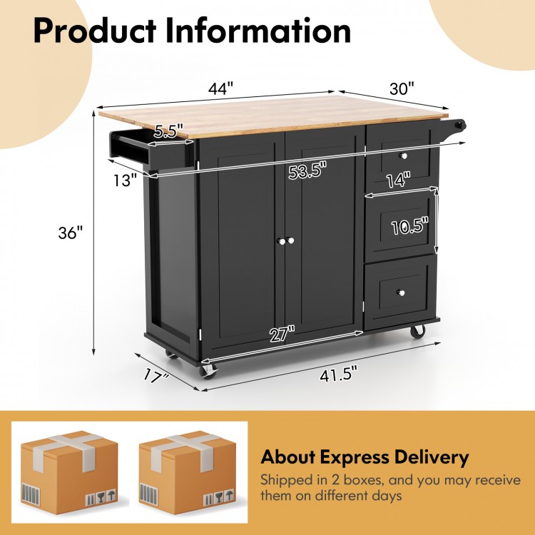 Falling Leaf Kitchen Island Trolley Cart with wood countertop, storage cabinet, and wheels for easy mobility in the.