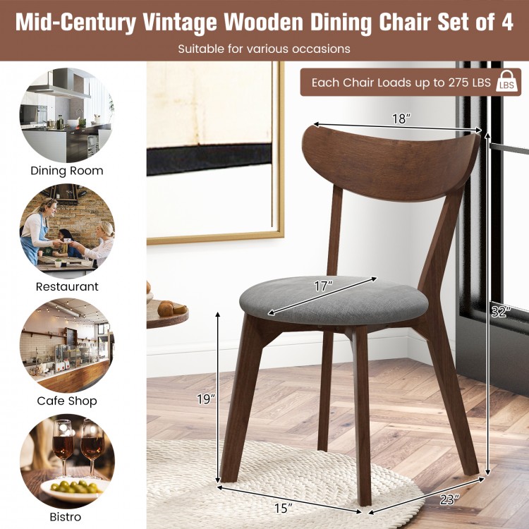 Upholstered dining chair with curved back, rubber wood legs, ideal for dining room or kitchen, ergonomic design.