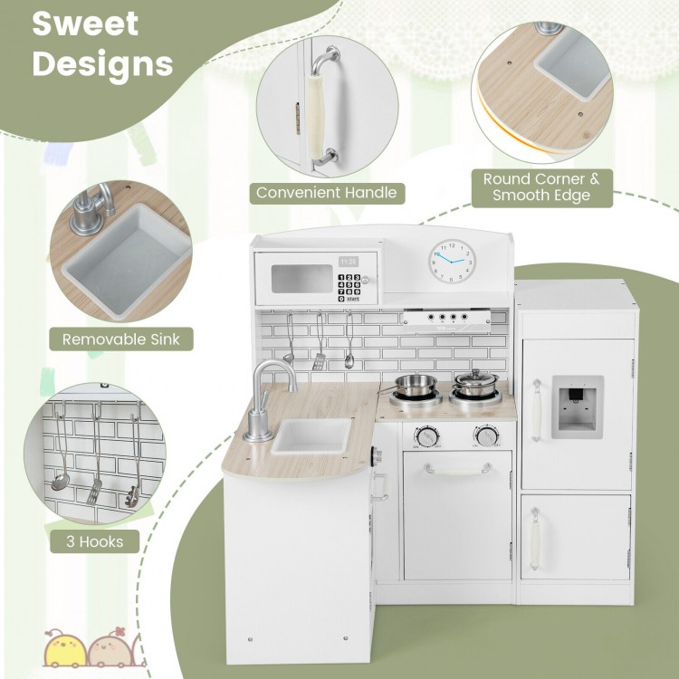 Kids kitchen playset with removable sink and convenient handles for easy cleanup and realistic cooking experiences.