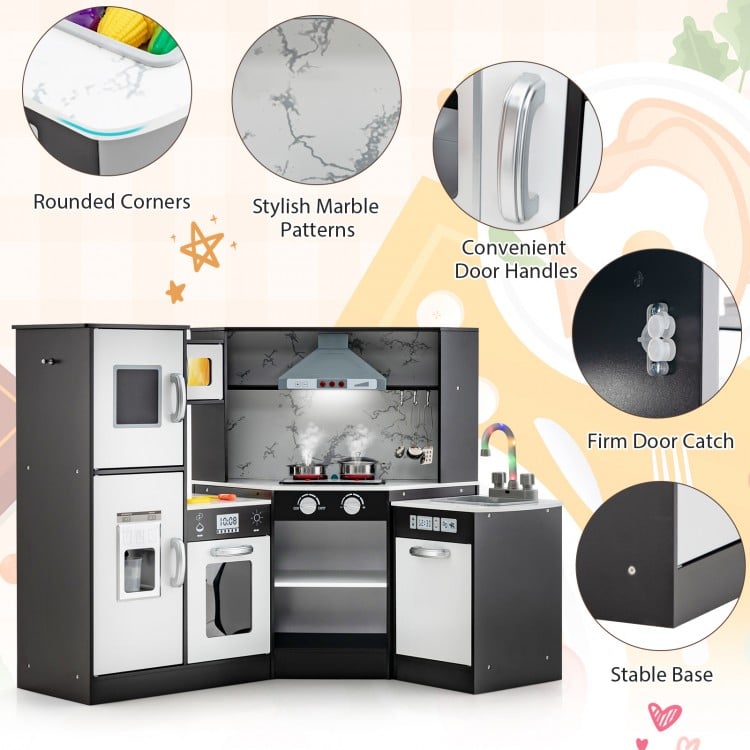 Kids Corner Pretend Kitchen Playset featuring marble patterns, separated washing basin, and ample storage for.
