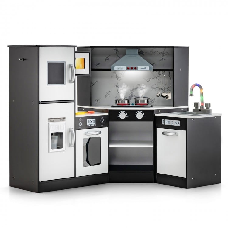 Kids Corner Pretend Kitchen Playset with separated washing basin, realistic sounds, and ample storage for imaginative.