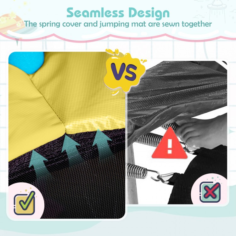 Seamless design comparison of the 64-inch kids trampoline with safety enclosure net and detachable canopy for secure.