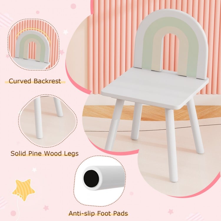 Kids vanity chair with curved backrest, solid pine wood legs, and anti-slip foot pads for safe, stylish seating.
