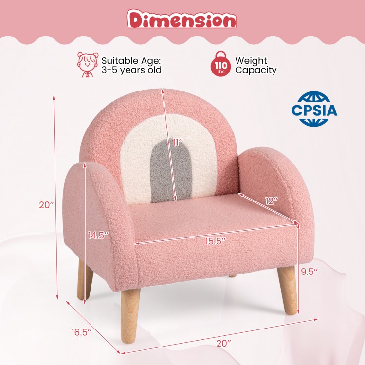 Kids armchair in pink with comfy backrest and armrests, made of soft teddy fleece, ideal for children aged 3-5 years.