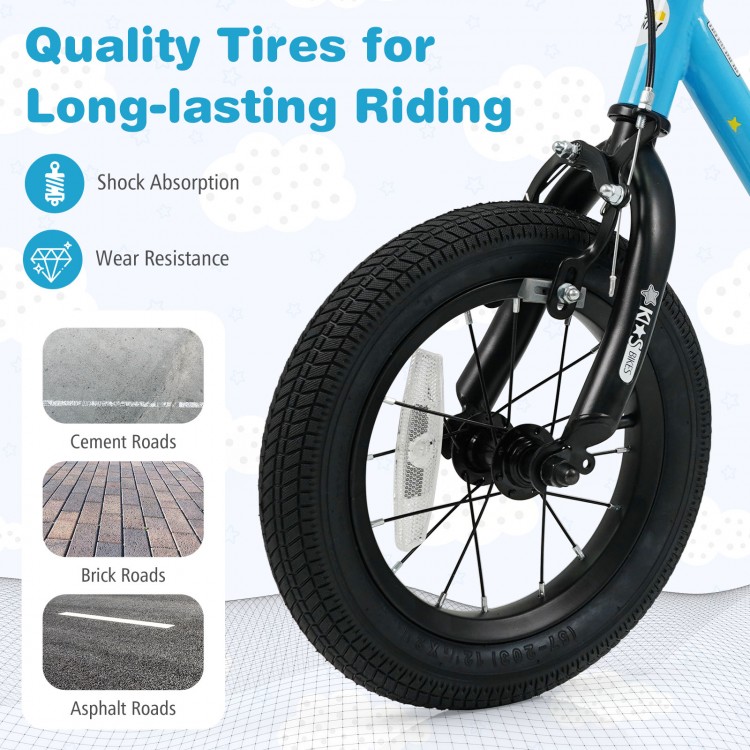 Close-up of the 12-inch kids bike tire showcasing quality rubber for shock absorption and wear resistance on various.