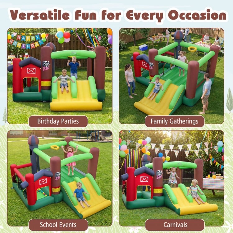 Kids Castle Slide Bouncer with dual slides and basketball rim, perfect for birthday parties and family gatherings.