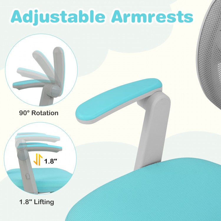 Adjustable armrests of the green kids desk chair, featuring 90° rotation and 1.8" lifting for ergonomic comfort.
